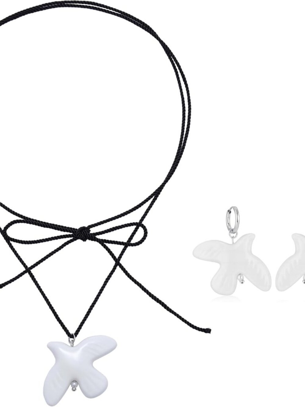 Y2k Dove Necklace Earrings Statement Vintage Ceramic Peace Dove Bird Pendant Nec